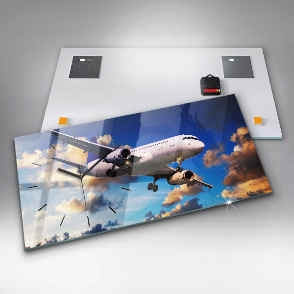 Glass wall clock rectangular Cloud Plane