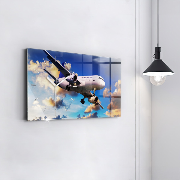Glass wall clock rectangular Cloud Plane