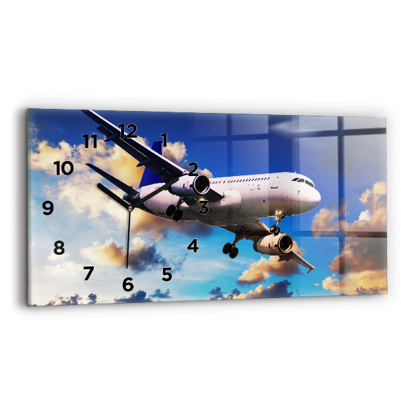 Glass wall clock rectangular Cloud Plane