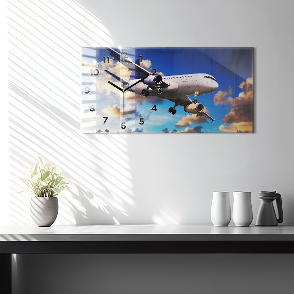 Glass wall clock rectangular Cloud Plane