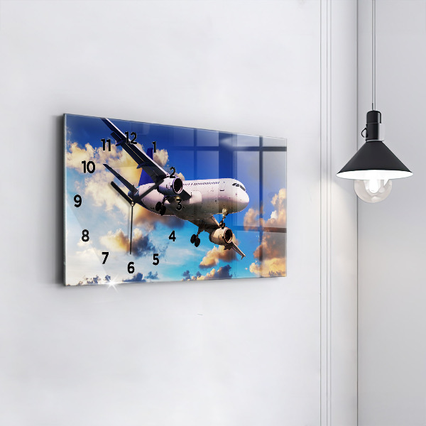 Glass wall clock rectangular Cloud Plane