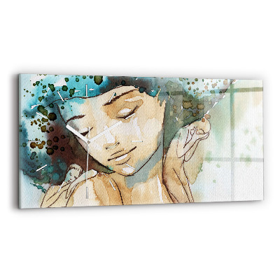 Glass wall clock rectangular Abstraction Woman