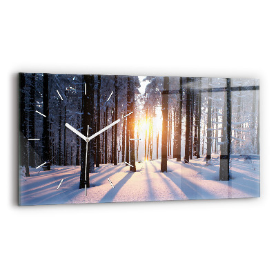 Glass wall clock rectangular Sunset Forest