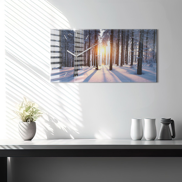 Glass wall clock rectangular Sunset Forest