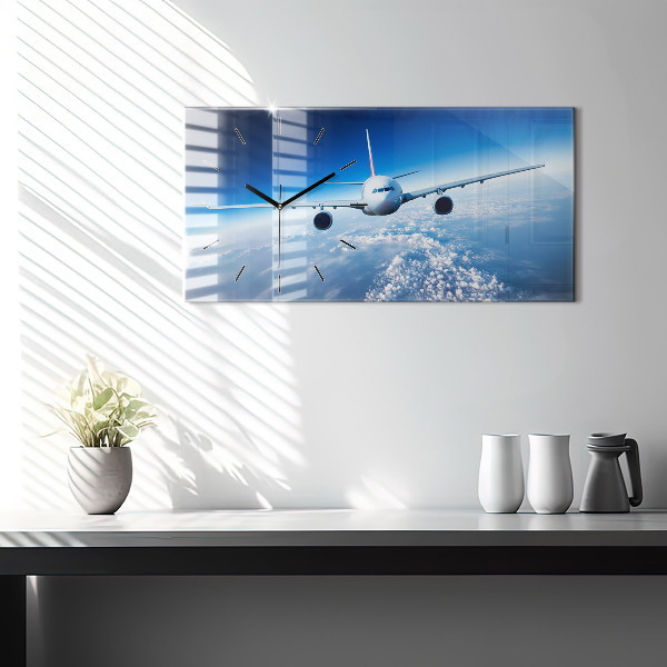 Glass wall clock rectangular Cloud Plane