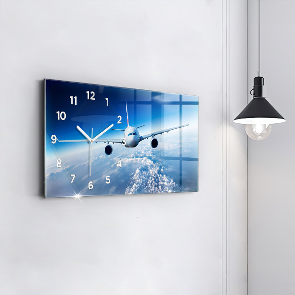 Glass wall clock rectangular Cloud Plane