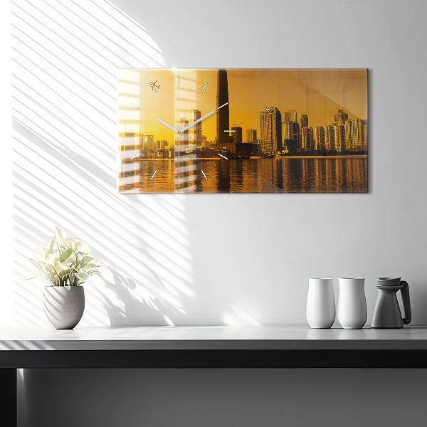 Glass wall clock rectangular Zhujiang River