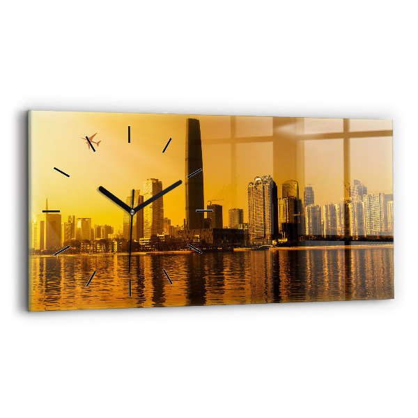 Glass wall clock rectangular Zhujiang River