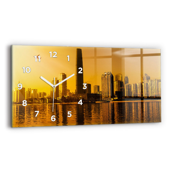 Glass wall clock rectangular Zhujiang River
