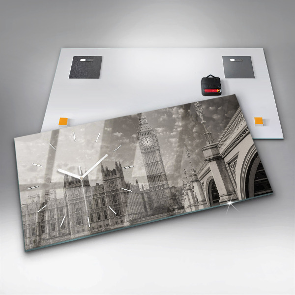 Glass wall clock rectangular London England Big Ben