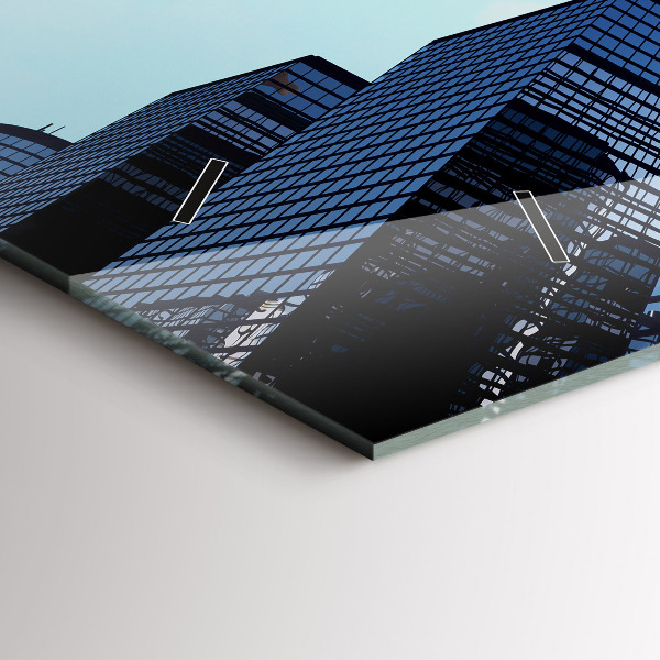 Glass wall clock rectangular Airplane over buildings