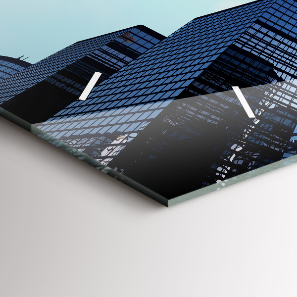 Glass wall clock rectangular Airplane over buildings