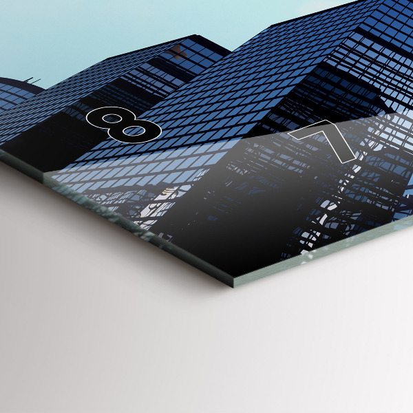 Glass wall clock rectangular Airplane over buildings