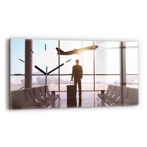 Glass wall clock rectangular Man at the airport
