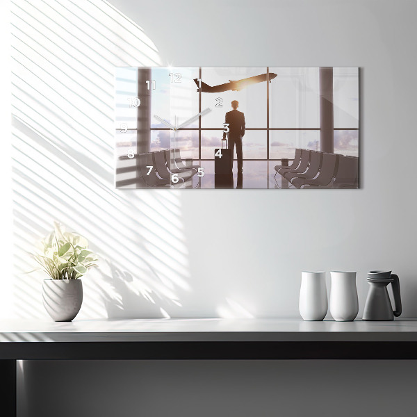 Glass wall clock rectangular Man at the airport