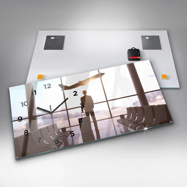 Glass wall clock rectangular Man at the airport