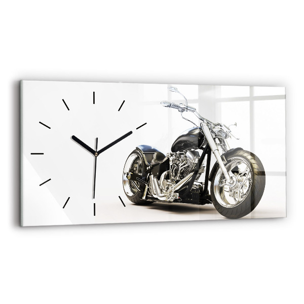 Glass wall clock rectangular Black motorcycle
