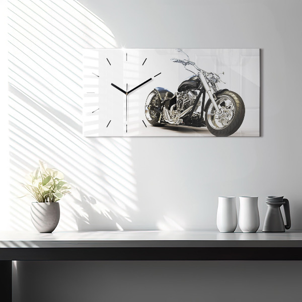 Glass wall clock rectangular Black motorcycle