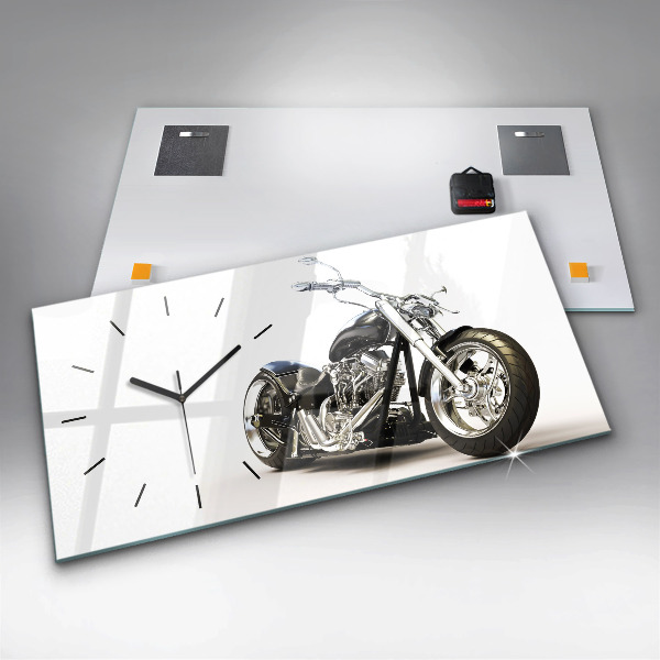 Glass wall clock rectangular Black motorcycle