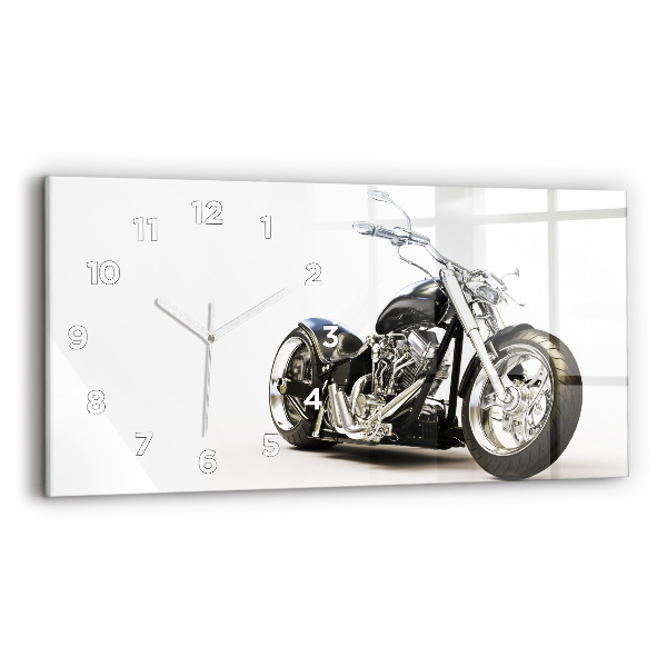 Glass wall clock rectangular Black motorcycle