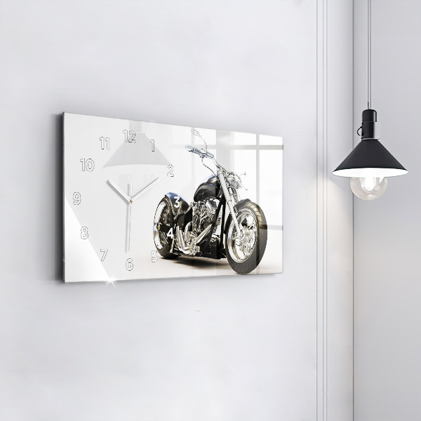 Glass wall clock rectangular Black motorcycle