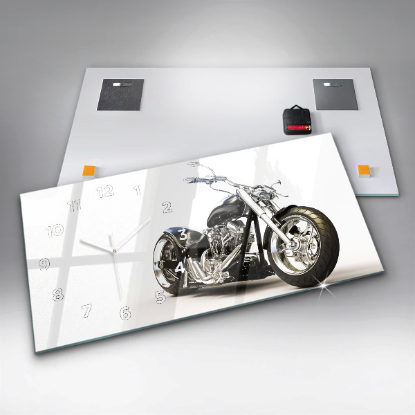 Glass wall clock rectangular Black motorcycle