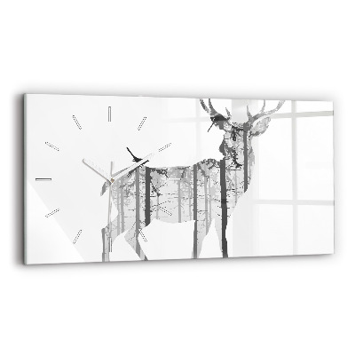 Glass wall clock rectangular Silhouette of a deer Forest