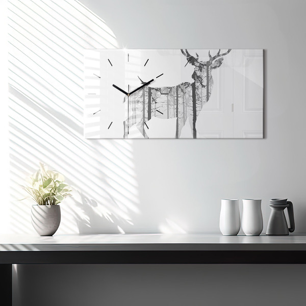 Glass wall clock rectangular Silhouette of a deer Forest