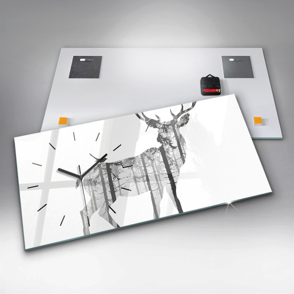 Glass wall clock rectangular Silhouette of a deer Forest