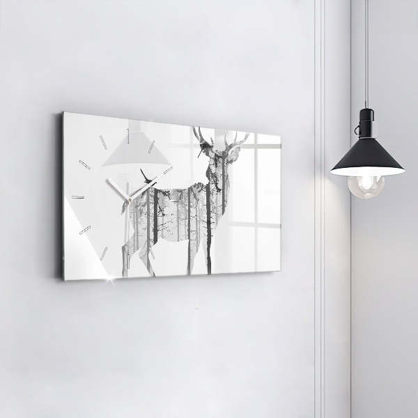 Glass wall clock rectangular Silhouette of a deer Forest