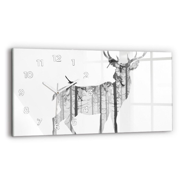 Glass wall clock rectangular Silhouette of a deer Forest