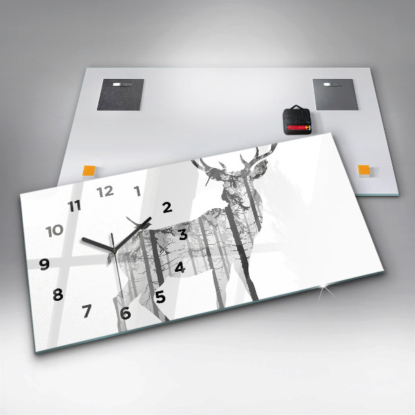 Glass wall clock rectangular Silhouette of a deer Forest