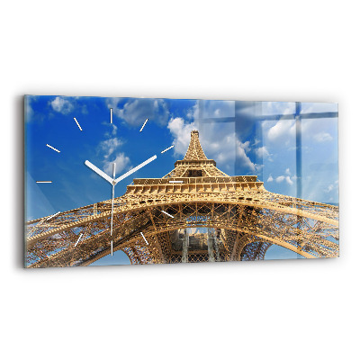 Glass wall clock rectangular France Eiffel Tower