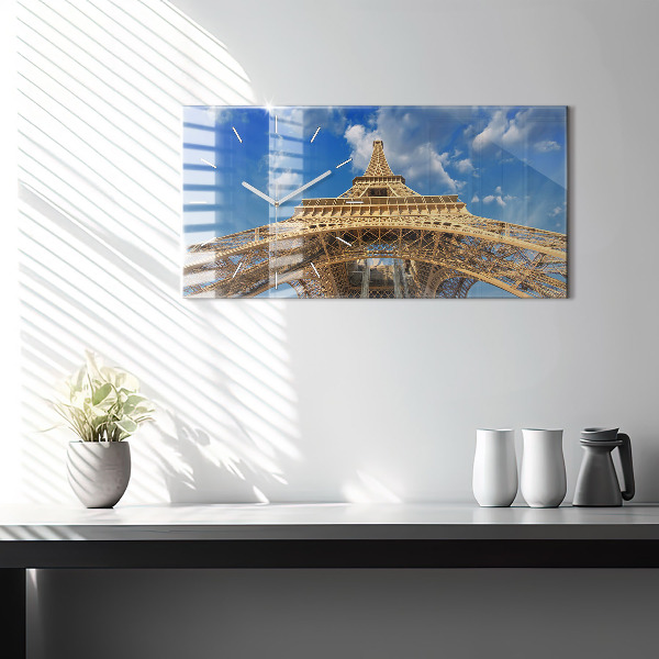 Glass wall clock rectangular France Eiffel Tower