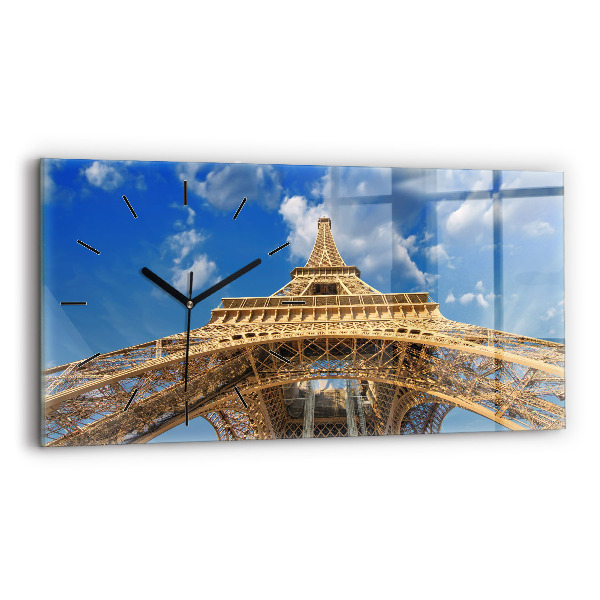Glass wall clock rectangular France Eiffel Tower