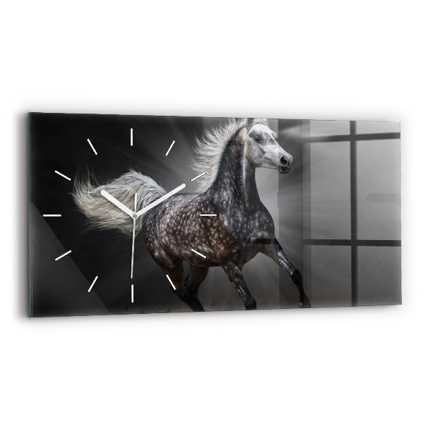 Glass wall clock rectangular Galloping horse