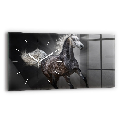Glass wall clock rectangular Galloping horse