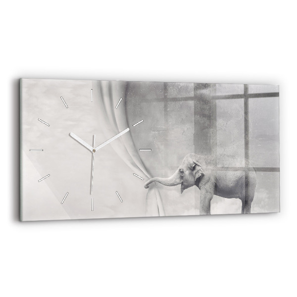 Glass wall clock rectangular Elephant