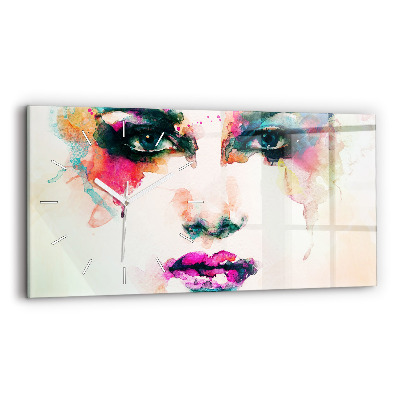 Glass wall clock rectangular Abstract woman face