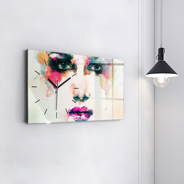 Glass wall clock rectangular Abstract woman face
