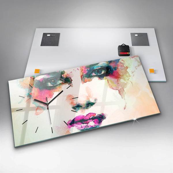 Glass wall clock rectangular Abstract woman face