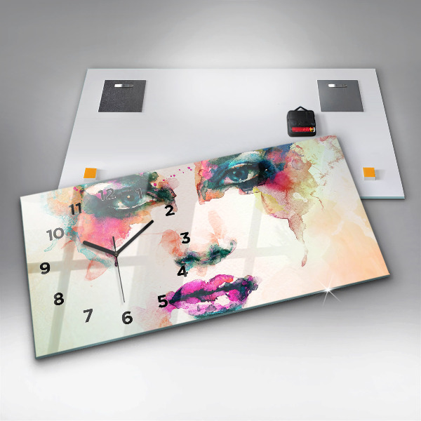 Glass wall clock rectangular Abstract woman face