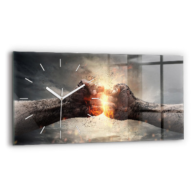 Glass wall clock rectangular Fists Strength Power