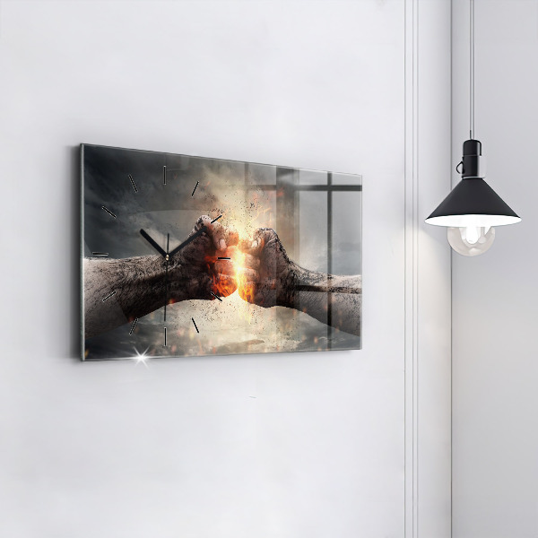Glass wall clock rectangular Fists Strength Power