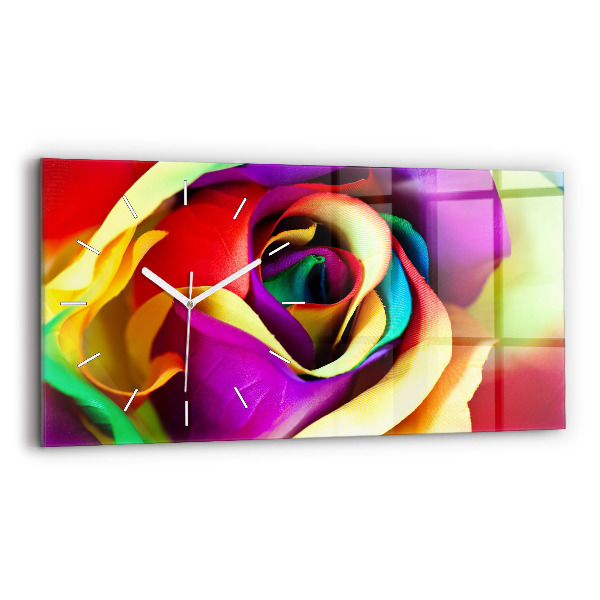 Glass wall clock rectangular Rainbow Rose
