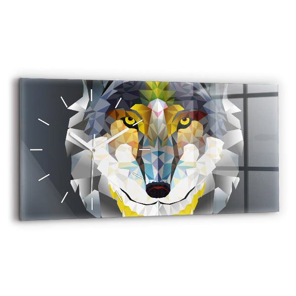 Glass wall clock rectangular Wolf head