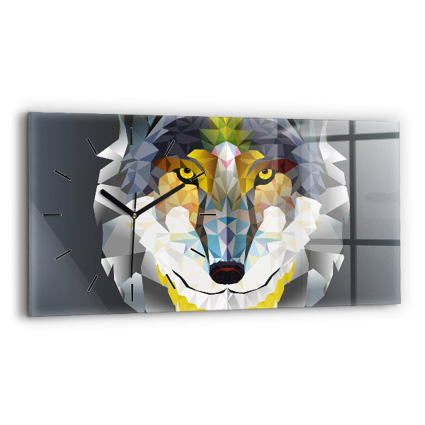 Glass wall clock rectangular Wolf head