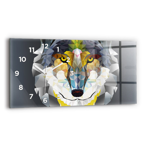 Glass wall clock rectangular Wolf head