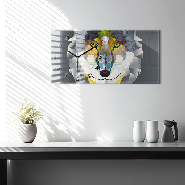 Glass wall clock rectangular Wolf head