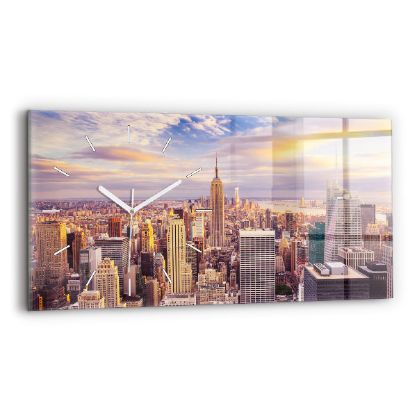 Glass wall clock rectangular Sunset New York